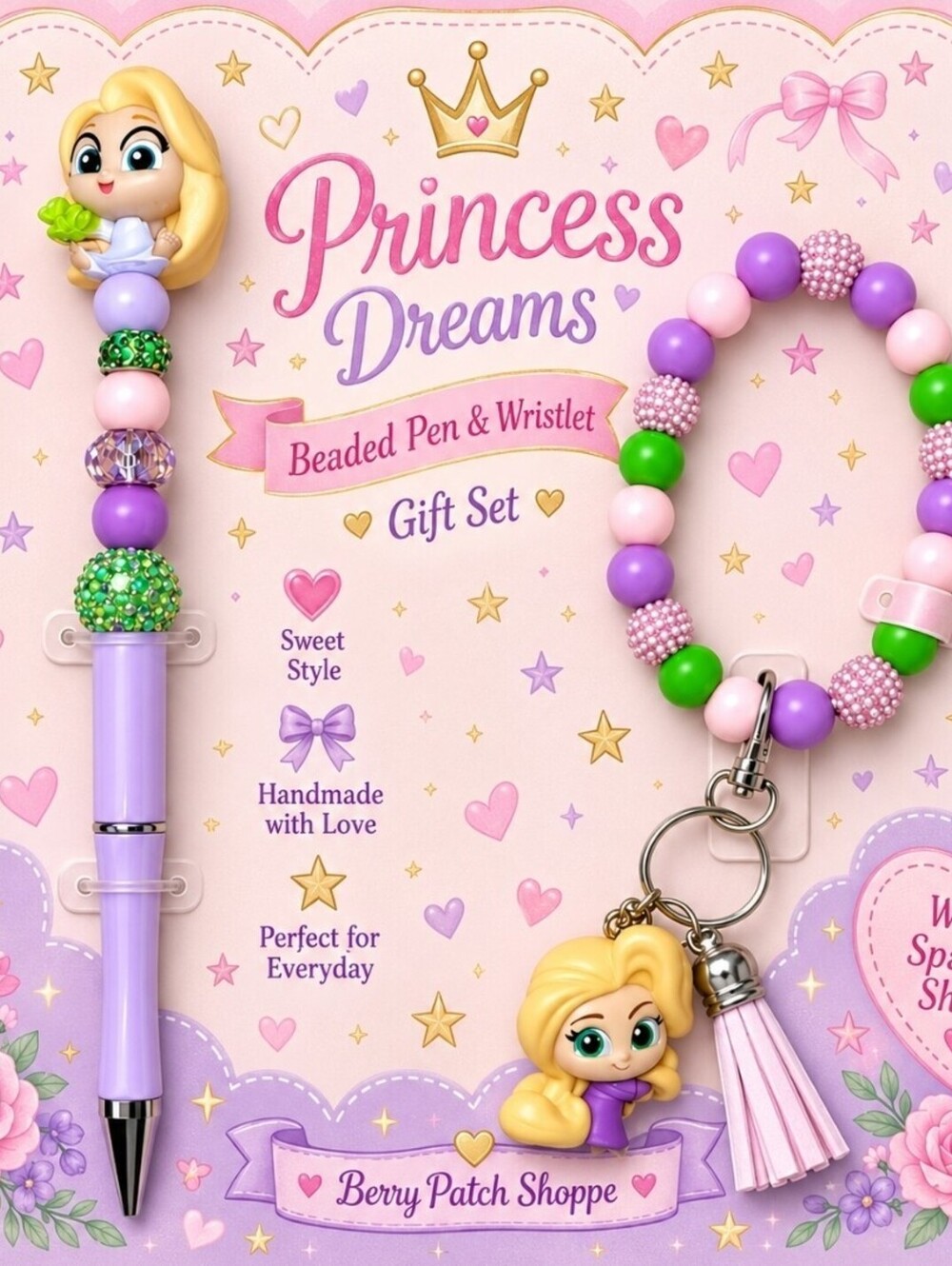 Disney's Doorables Tangled Rapunzel Pen Keychain Bracelet Handmade